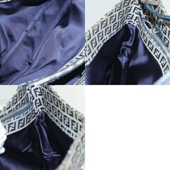 FENDI Zucchino Canvas Mamma Baguette Shoulder Bag Navy Silver - Picture 13 of 14